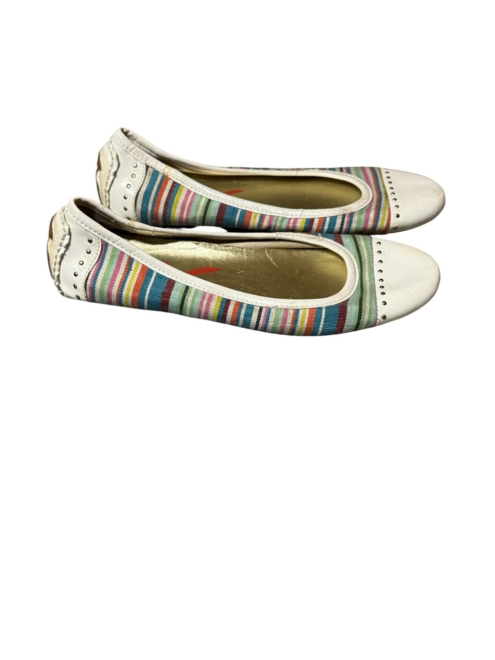 Anne Klein Striped Ballet Flats Size 7 White Cap Toe Multi Color Shoes